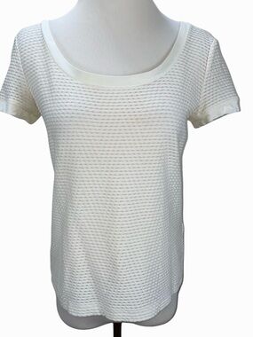 Armani Collezioni Textured White Short Sleeve Top Size L 12 Lightweight Stretch